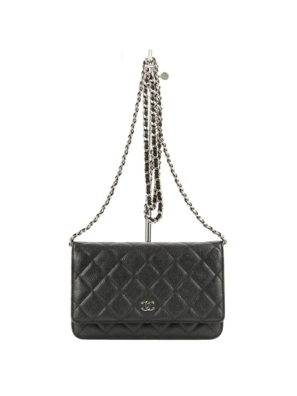 Chanel CC Logo Caviar Leather Quilted Classic Chain Wallet Black Shoulder